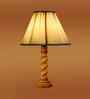 Off-White Cotton Vintage Cross Pleated   Lamp With Wood Base 12X19.75