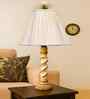 Off-White Cotton Vintage Cross Pleated   Lamp With Wood Base 12X19.75