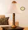 Off-White Cotton Vintage Cross Pleated   Lamp With Wood Base 12X19.75