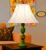 Off-White Cotton Vintage Cross Pleated   Lamp With Wood Base 12X19.75