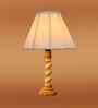 Off-White Cotton Vintage Cross Pleated   Lamp With Wood Base 12X19.75