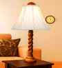 Off-White Cotton Vintage Cross Pleated   Lamp With Wood Base 12X19.75