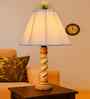 Off-White Cotton Vintage Cross Pleated   Lamp With Wood Base 12X19.75