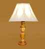 Off-White Cotton Vintage Curtain Pleated   Lamp With Wood Base 12X19.75