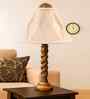 Off-White Cotton Vintage Curtain Pleated   Lamp With Wood Base 12X19.75