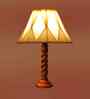 Off-White Cotton Vintage Curtain Pleated   Lamp With Wood Base 12X19.75