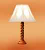 Off-White Cotton Vintage Curtain Pleated   Lamp With Wood Base 12X19.75