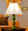 Off-White Cotton Vintage Curtain Pleated   Lamp With Wood Base 12X19.75