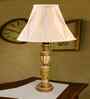 Off-White Cotton Vintage Curtain Pleated   Lamp With Wood Base 12X19.75