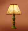 Off-White Cotton Vintage Straight Pleated   Lamp With Wood Base 12X19.75