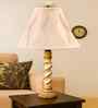 Off-White Cotton Vintage Straight Pleated   Lamp With Wood Base 12X19.75