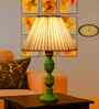 Off-White Cotton Vintage Straight Pleated   Lamp With Wood Base 12X19.75