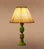Off-White Cotton Vintage Straight Pleated   Lamp With Wood Base 12X19.75