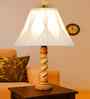 Off-White Cotton Vintage Straight Pleated   Lamp With Wood Base 12X19.75