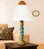 Off-White Cotton Vintage Straight Pleated   Lamp With Wood Base 12X19.75