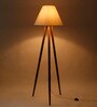 Ventus Off White Fabric Shade Tripod Floor Lamp With Mango wood Base