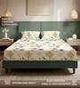 Off white Floral 200 TC Microfiber Double Bedsheet with 2 Pillow Covers
