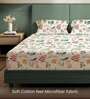 Off white Floral 200 TC Microfiber Double Bedsheet with 2 Pillow Covers