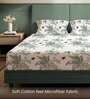 Off white Floral 200 TC Microfiber King Sized Bedsheet with 2 Pillow Covers