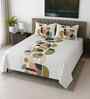 Off white Geometrical 400 TC Cotton Flat Super King Size Bedsheet with 2 Pilllow covers Luxury Series Collection
