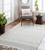 Off White Geometrical Wool and Cotton 5 x 7 Feet Hand Woven Carpet