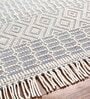 Off White Geometrical Wool and Cotton 5 x 7 Feet Hand Woven Carpet