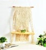 Off White Macrame wall hanging shelf with diamond pattern