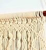 Off White Macrame wall hanging shelf with diamond pattern