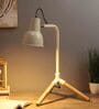 Contemporary Off White Study Lamp With Wood & Iron Base