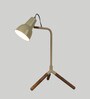 Contemporary Off White Study Lamp With Wood & Iron Base