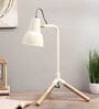 Contemporary Off White Study Lamp With Wood & Iron Base