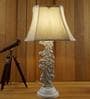 Beige Fabric Shade Table Lamp with Wood Base