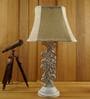 Beige Fabric Shade Table Lamp with Wood Base