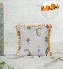 Off White Polycanvas Floral 12x12 inches Cushion Covers (1pc)