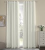 Off White Polyester Abstract 9ft Semisheer Eyelet (2 pc) Long Door Curtains