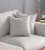 Off White Textured Polyester 16 x 16 Inches Cushion Covers (Set of 2)