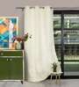 Off White Polyester Jacquard 7ft Regular Eyelet Door Curtain