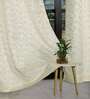 Off White Polyester Jacquard 9ft Regular Eyelet Long Door Curtain