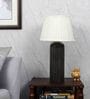Off White Satin Shade Table Lamp With Mango Wood Base