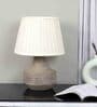 Off White Satin Shade Table Lamp With Mango Wood Base