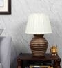 Off White Satin Shade Table Lamp With Mango Wood Base
