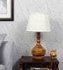 Off White Satin Shade Table Lamp With Mango Wood Base