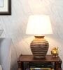 Off White Satin Shade Table Lamp With Mango Wood Base