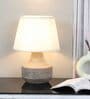 Off White Satin Shade Table Lamp With Mango Wood Base