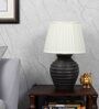 Off White Satin Shade Table Lamp With Mango Wood Base