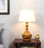 Off White Satin Shade Table Lamp With Mango Wood Base