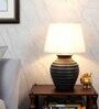 Off White Satin Shade Table Lamp With Mango Wood Base