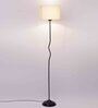 Off White Cottan Fabric Shade Club Floor Lamp With Iron Base