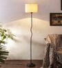 Off White Cottan Fabric Shade Club Floor Lamp With Iron Base