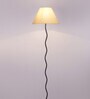 Intricately Off White Cottan Fabric Shade Club Floor Lamp With Iron Base